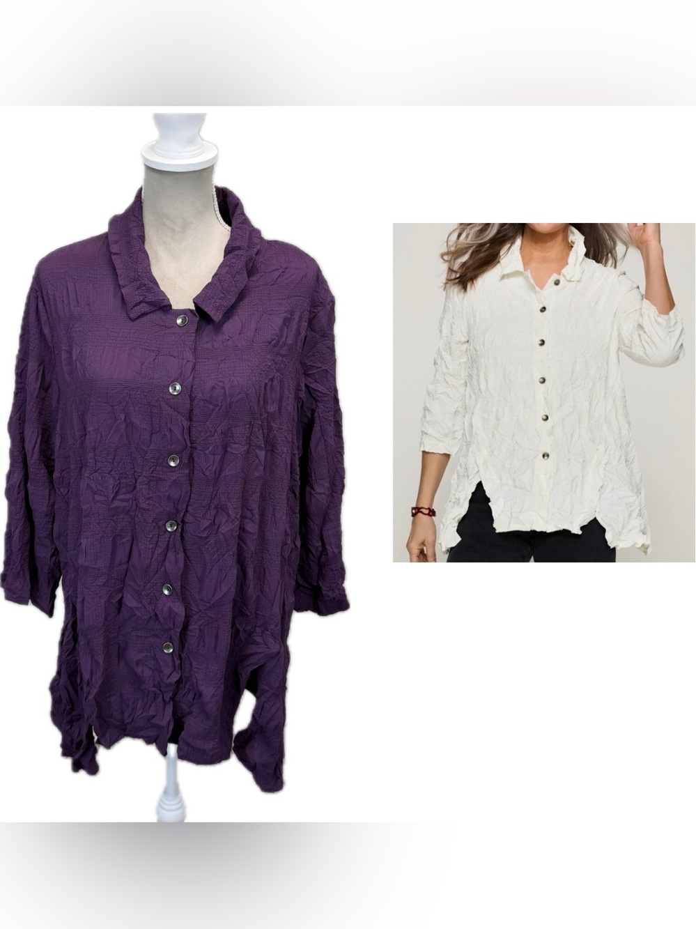 Chalet et Ceci Kehlani Shirt Top L Purple Crinkle Textured Lagenlook Art To Wear